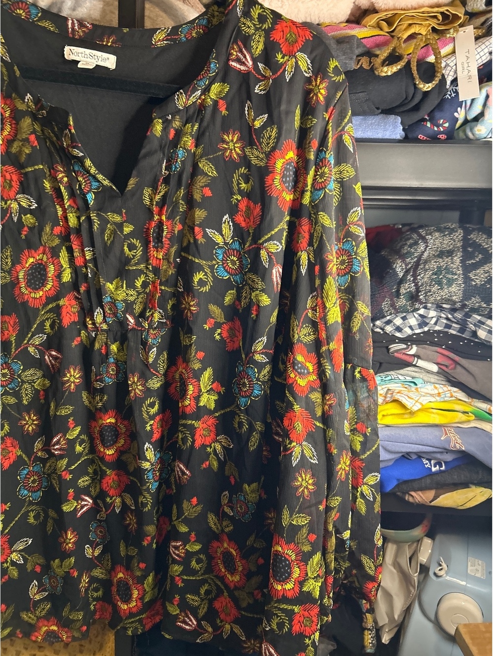 NorthStyle Women's 3X Floral Print Sheer Blouse with Lining
